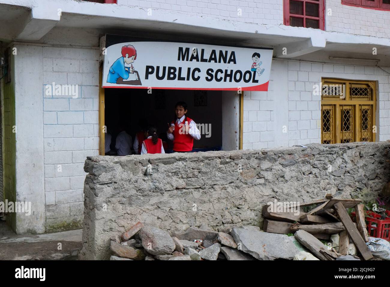 Public school in Himalayan village of Malana Stock Photo