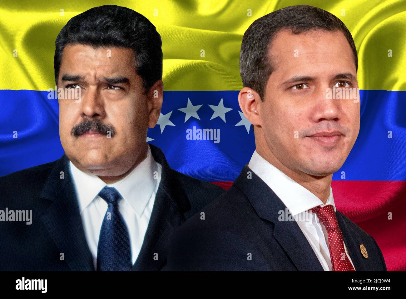 Nicolás Maduro, Juan Guaidó and the Venezuelan flag Stock Photo