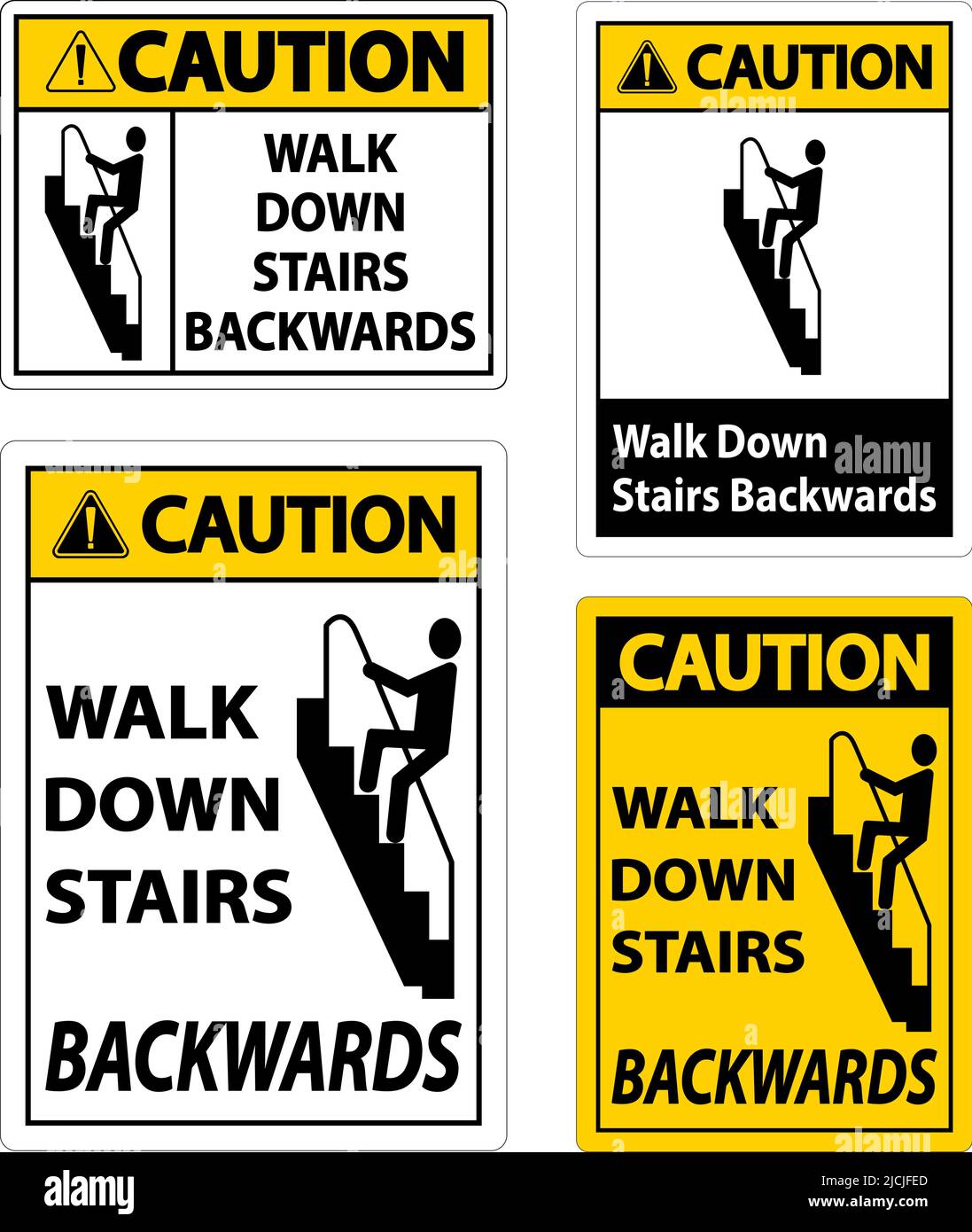 Caution Walk Down Stairs Backwards Sign Stock Vector Image & Art - Alamy