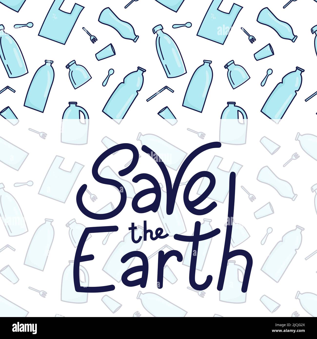 Save the Earth hand drawn lettering and plastic garbage, bottle ...