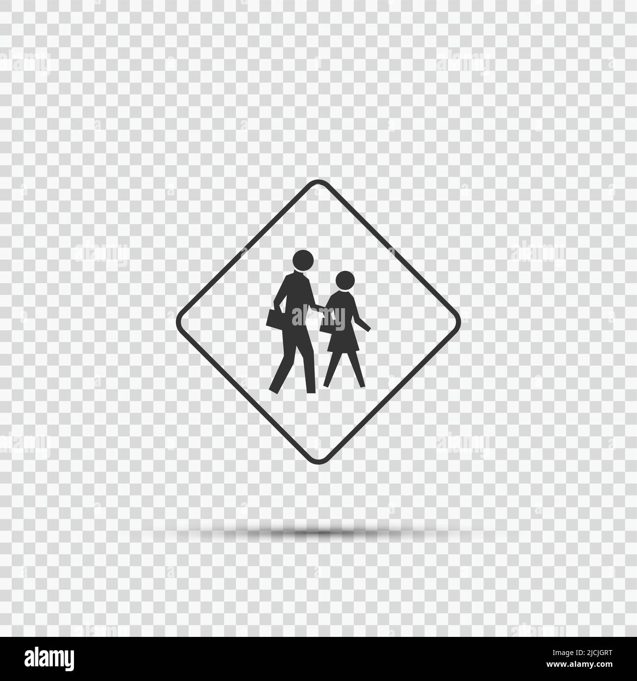 school crossing sign on transparent background,vector illustration Stock Vector