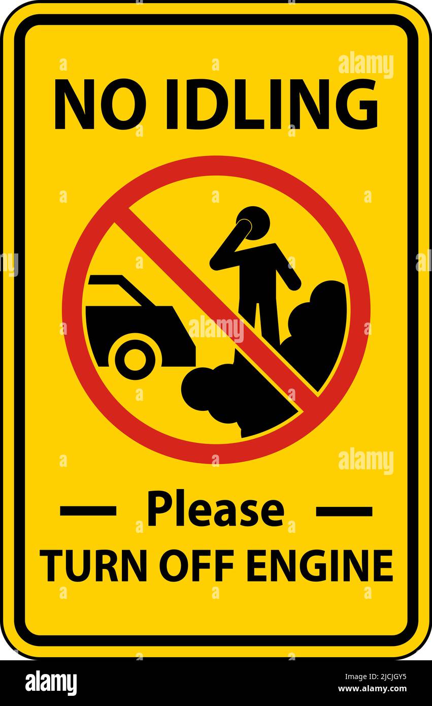 No Idling Turn Off Engine Sign On White Background Stock Vector