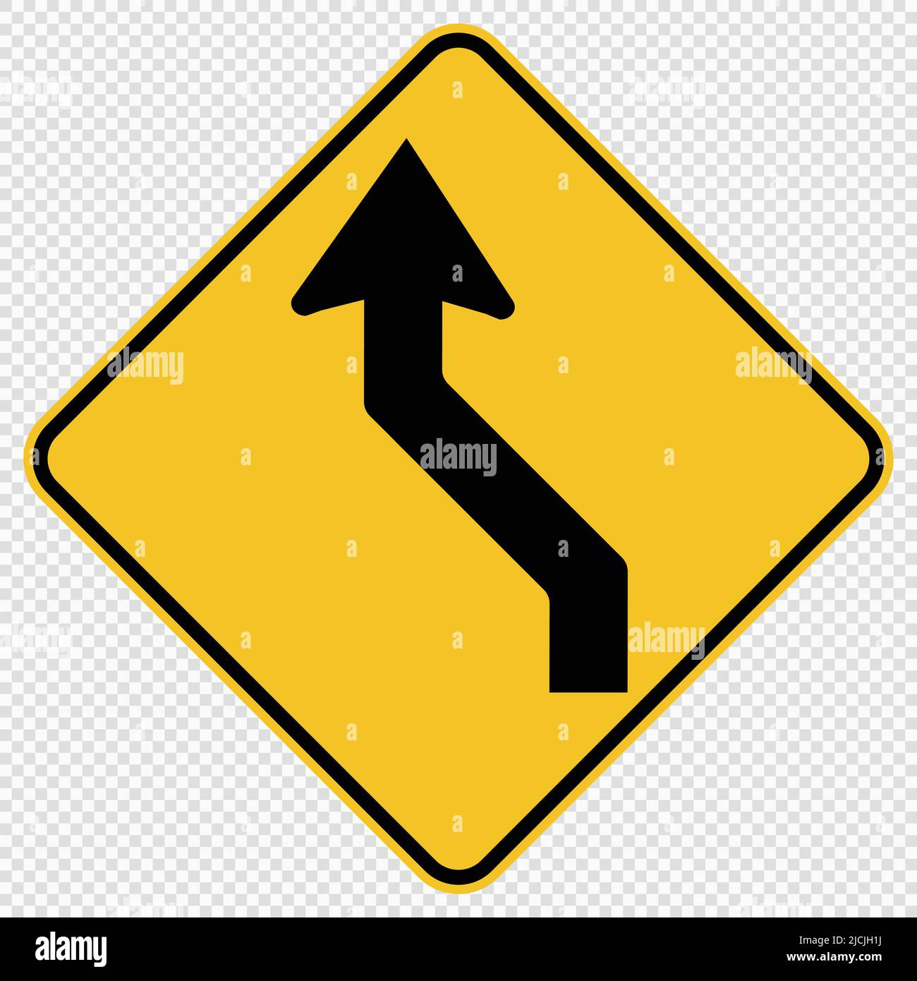 Curved Left Traffic Road Sign on transparent background,vector illustration Stock Vector