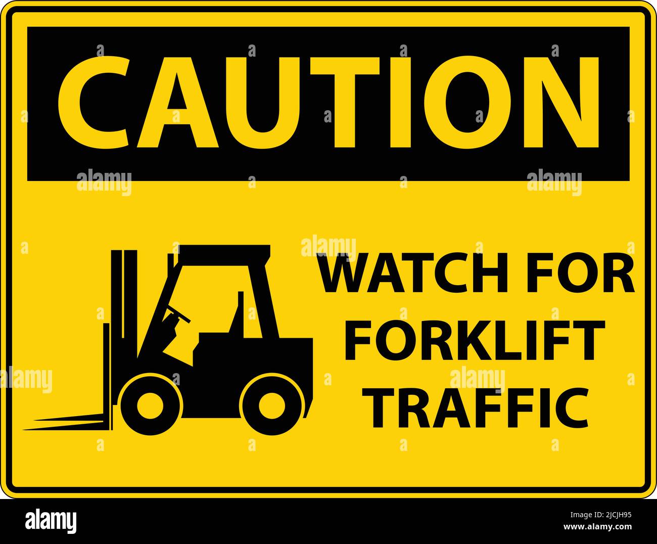 Caution 2-Way Watch For Forklift Traffic Sign On White Background Stock ...