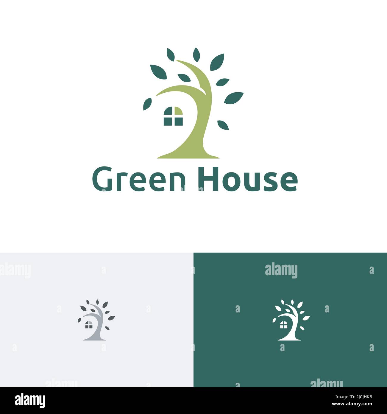 Nature Tree Green Leaf House Home Real Estate Housing Residential Logo Stock Vector