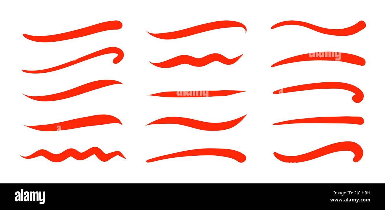 Swoosh, swash underline stroke set. Hand drawn red swirl swoosh underline  calligraphic element. Vector illustration. Stock Vector