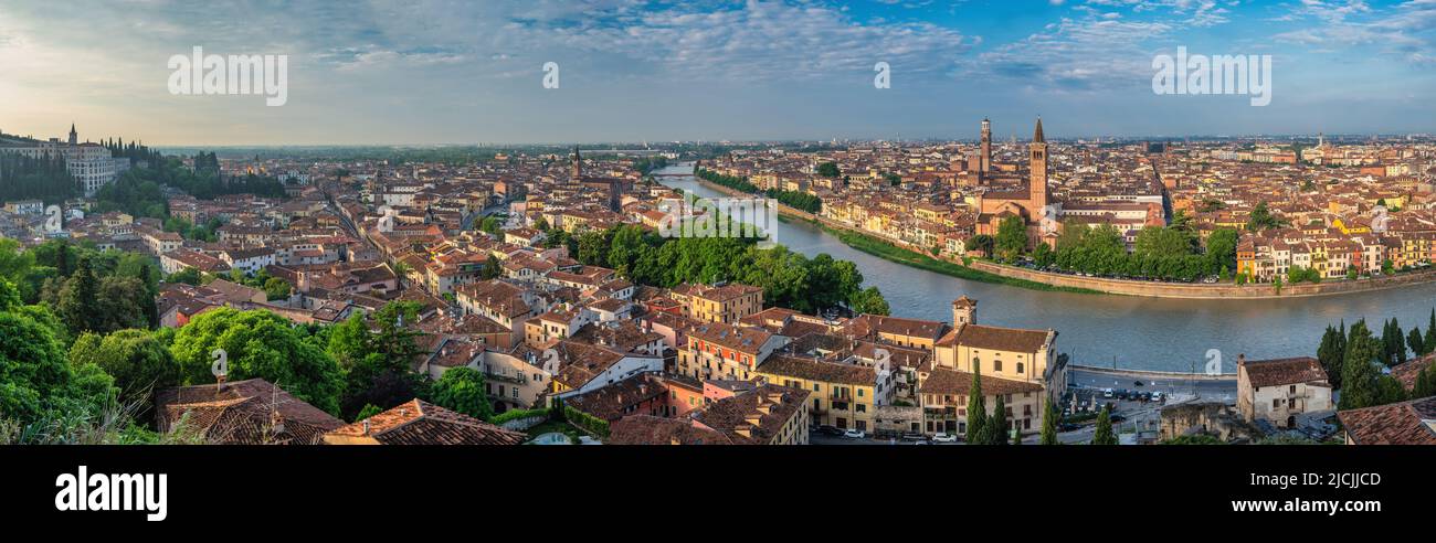 Verona Italy, high angle view panorama city skyline at Adige river Stock Photo