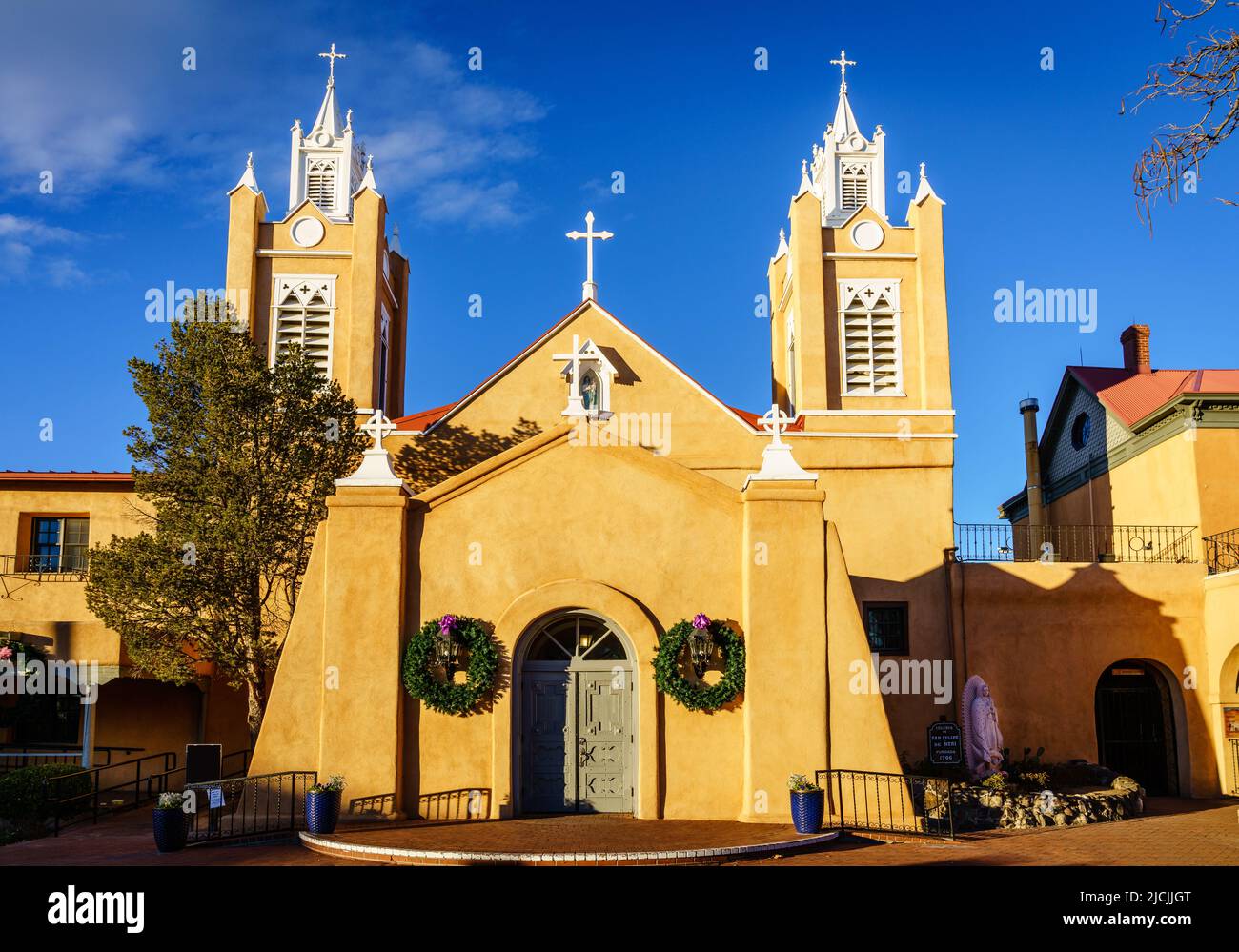 San Felipe de Neri Church in Old Town Plaza in Albuquerque, New Mexico Stock Photo