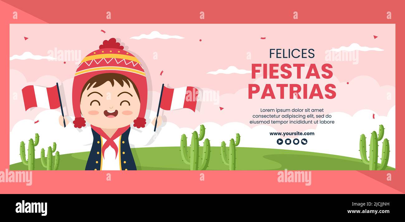 Fiestas Patrias Peru Cover Template Social Media Flat Cartoon Background Vector Illustration Stock Vector