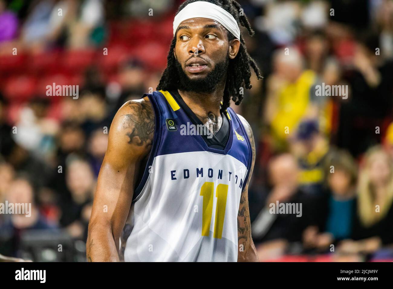 Edmonton, Canada. 12th June, 2022. Edmotnon's #11 Marlon Johnson Jr (Wing)  seen during the Canadian Elite Basketball League game between Scarborough  Shooting Stars and The Edmonton Stingers at Edmonton Expo Centre. (Final