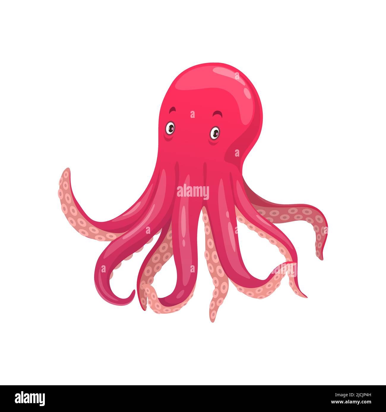 Cartoon octopus underwater animal, isolated vector sea and ocean creature, childish character with pink skin and long tentacles. Water kraken, cephalopoda character with eyes and feelers Stock Vector