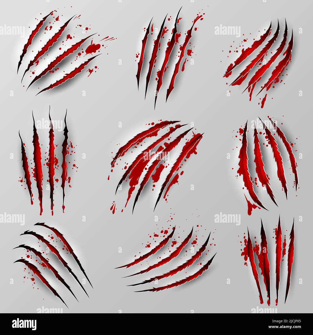 Claw marks scratches with blood, isolated vector wild animal bloody