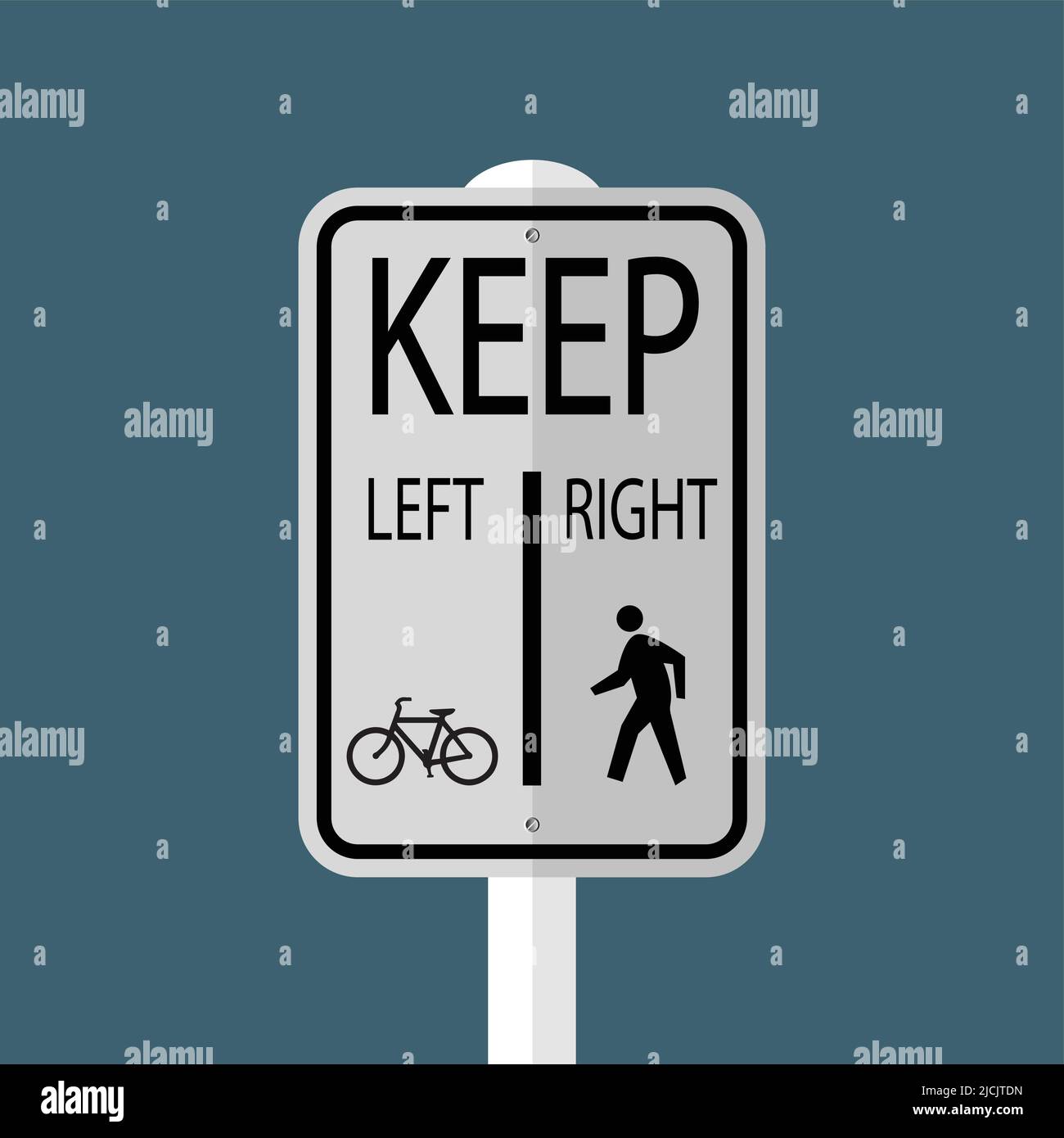 Bicycles Keep Left Pedestrians Keep Right Sign isolated on grey sky background,vector illustration Stock Vector