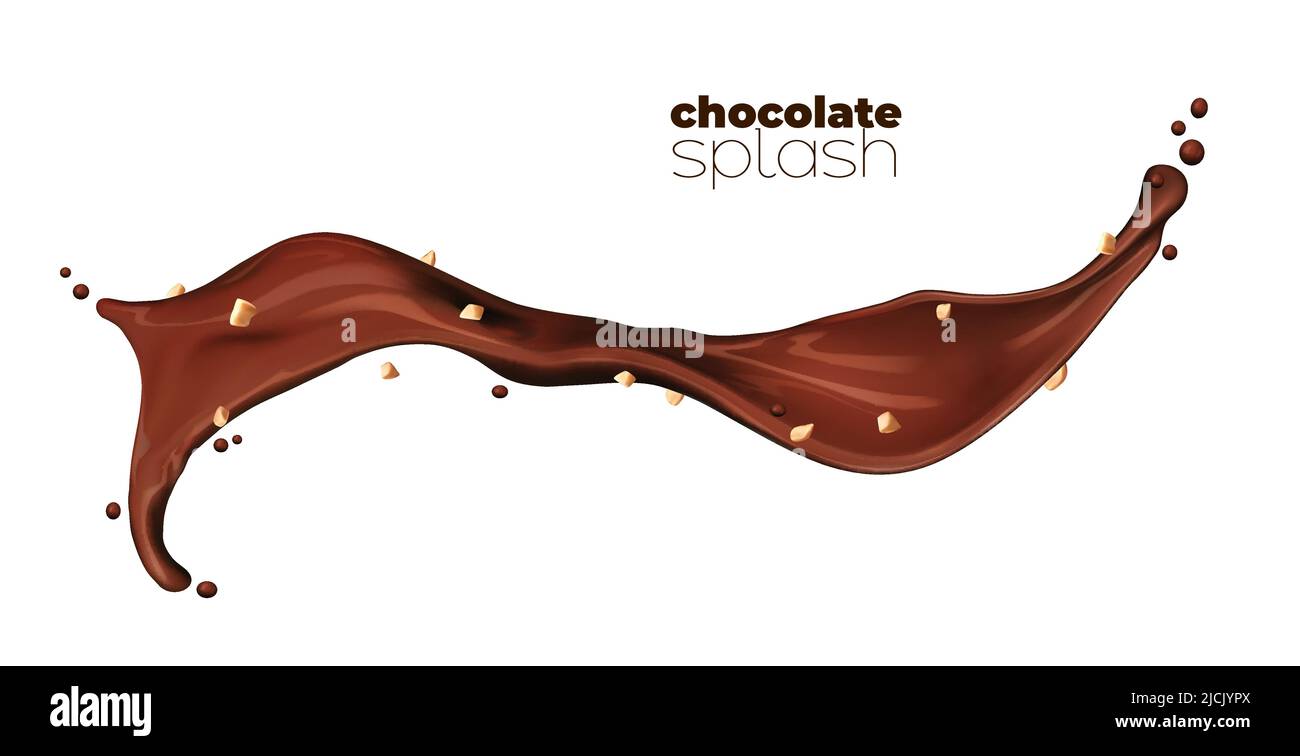 Chocolate, cocoa and coffee milk wave flow with crushed peanuts