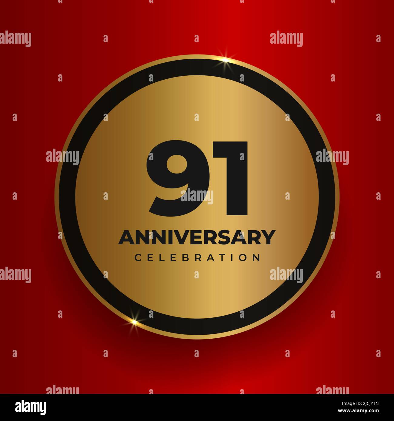 91 years anniversary celebration background. Celebrating 91st anniversary event party poster template. Vector golden circle with numbers and text on Stock Vector