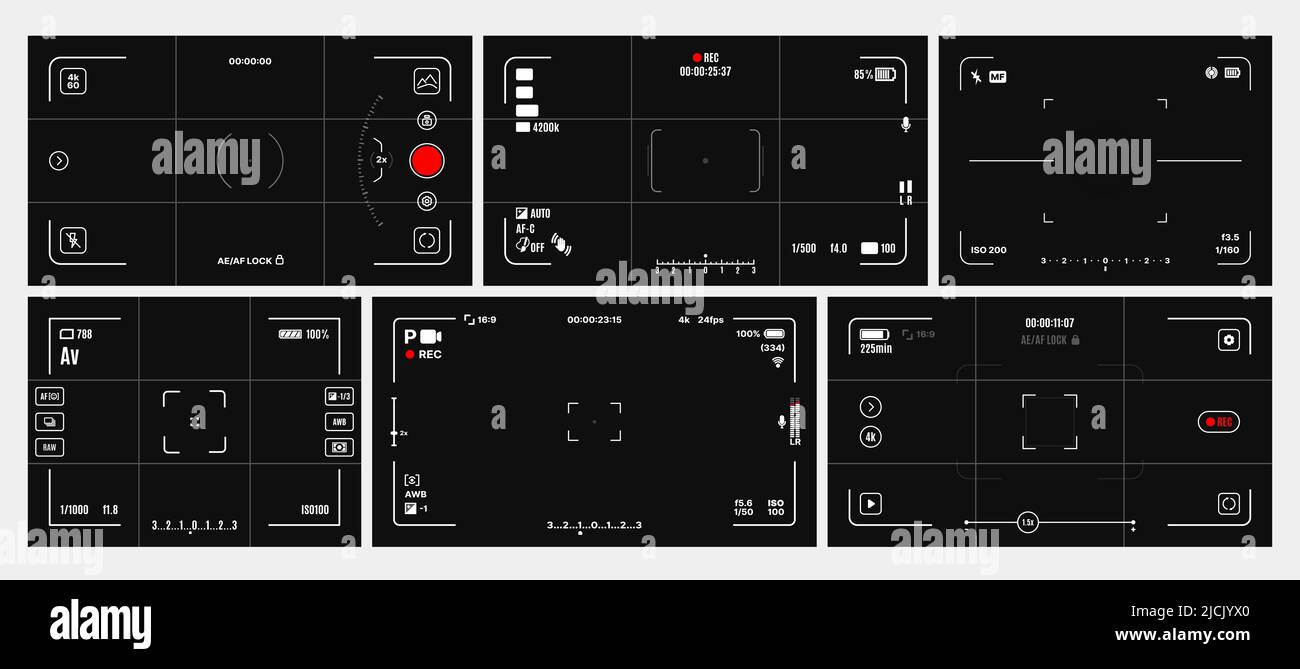 Video and photo camera viewfinder screen or display frames, vector cam