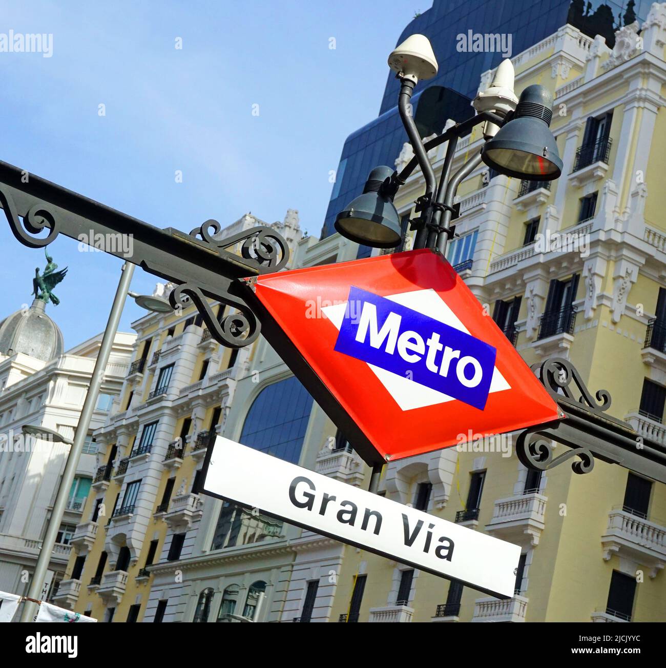 Madrid;entrance to Gran Via metro station Stock Photo