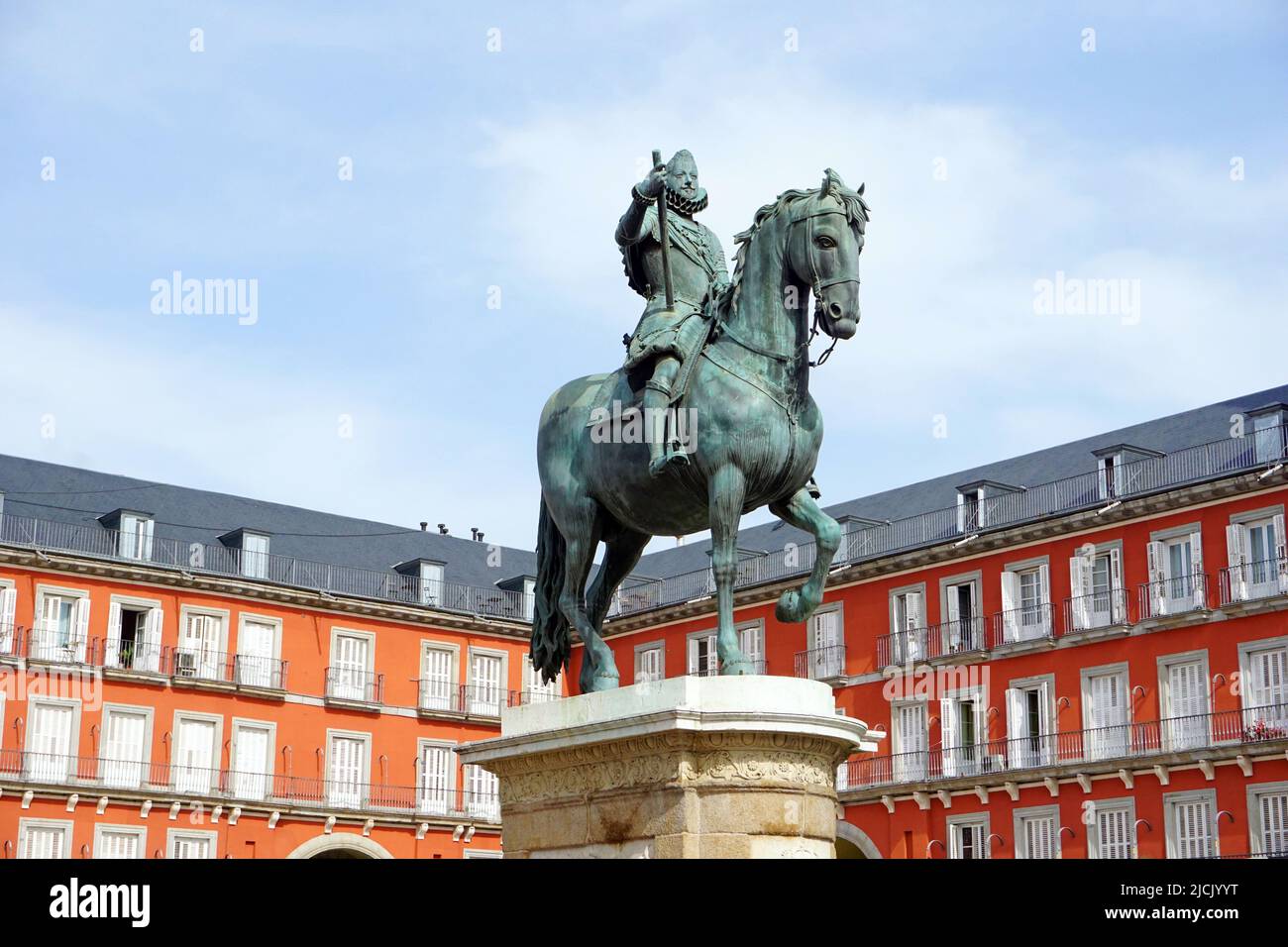 Statue of King Philip III on the Plaza Mayor, Madrid Spain Stock Photo