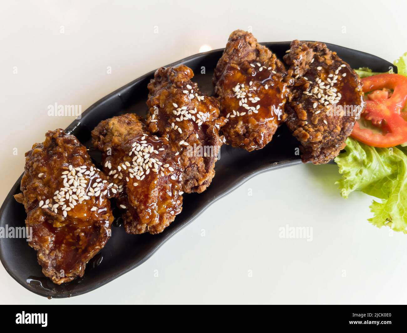 crispy fried chicken wings with soy sauce, korean style Stock Photo