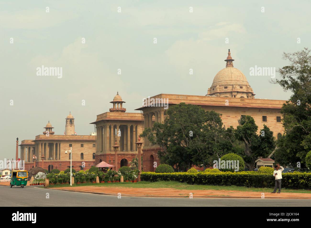 Buildings on the side of Rajpath boulevard in New Delhi, Delhi, India. Stock Photo