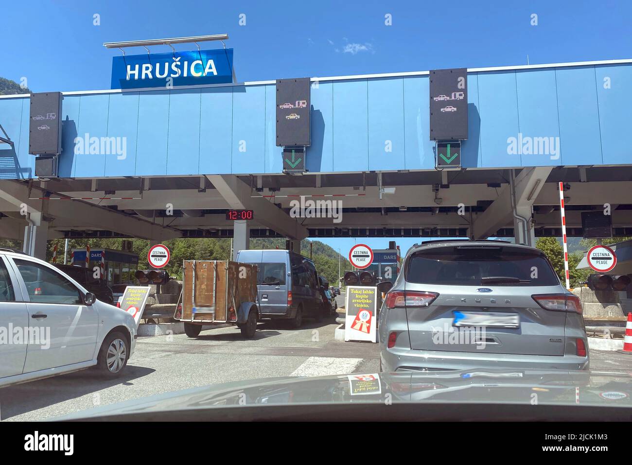 Toll station in front of the Karawanken tunnel in Slovenia before the