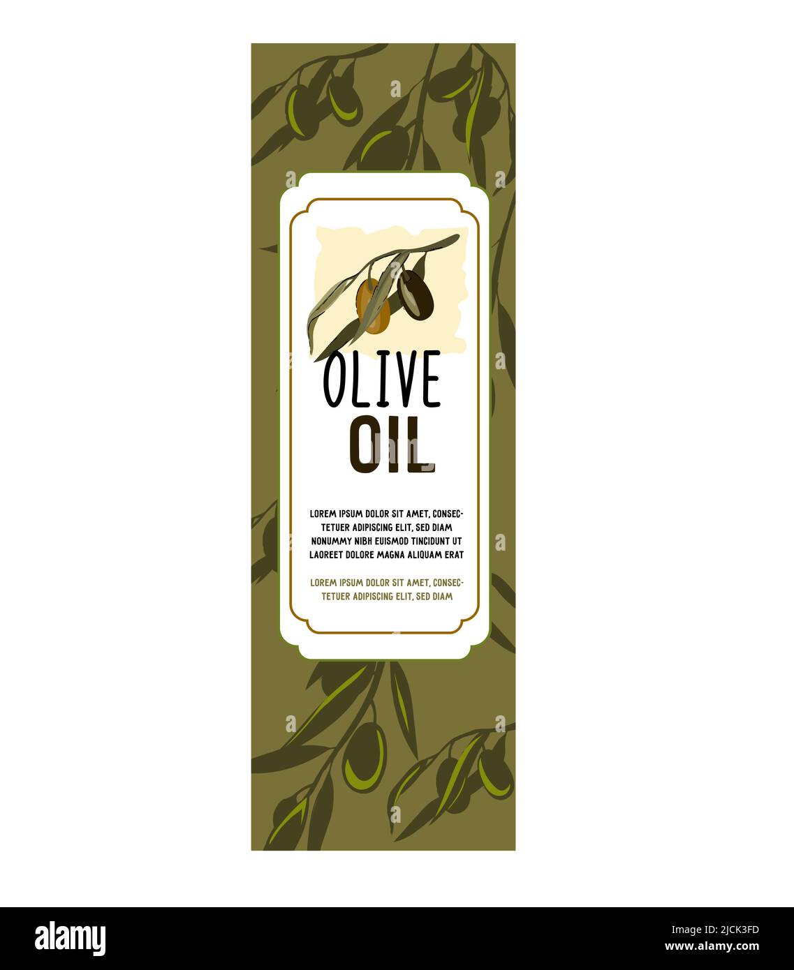 Olive oil bottle label or badge hand drawn vector illustration with