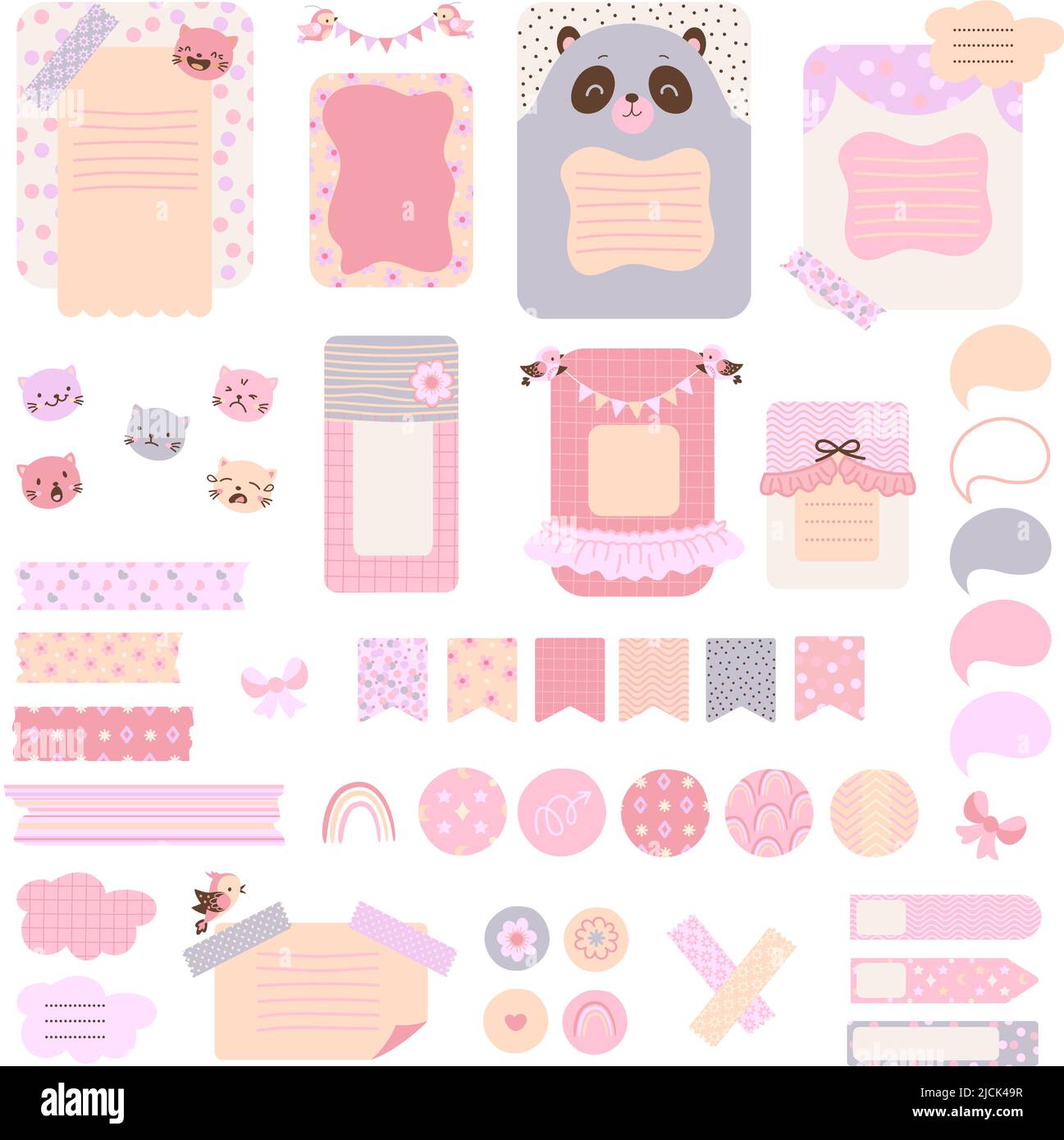 Scrapbook cute elements. Beauty sticker notes, kids planning or journal note stickers. Scrapbooking, daily planner decor or diary nowaday vector Stock Vector