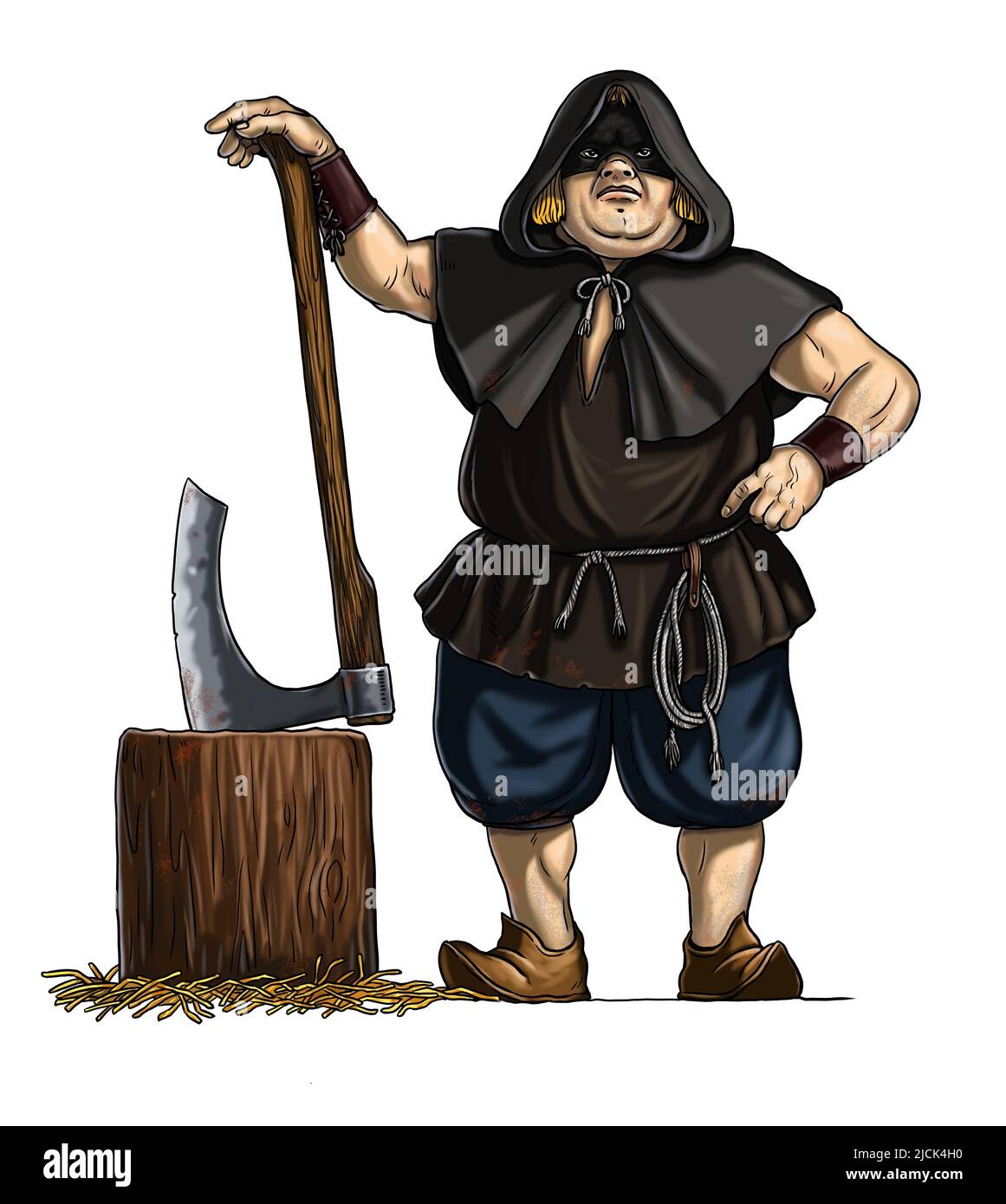 Medieval executioner with an ax. Digital illustration with headsman. Stock Photo