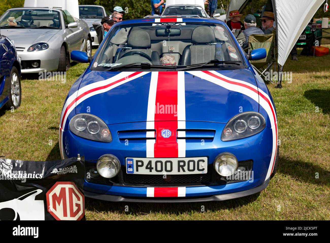 Front View of a Blue, 2004, MG TF, on display at the Deal Classic Car Show 2022 Stock Photo