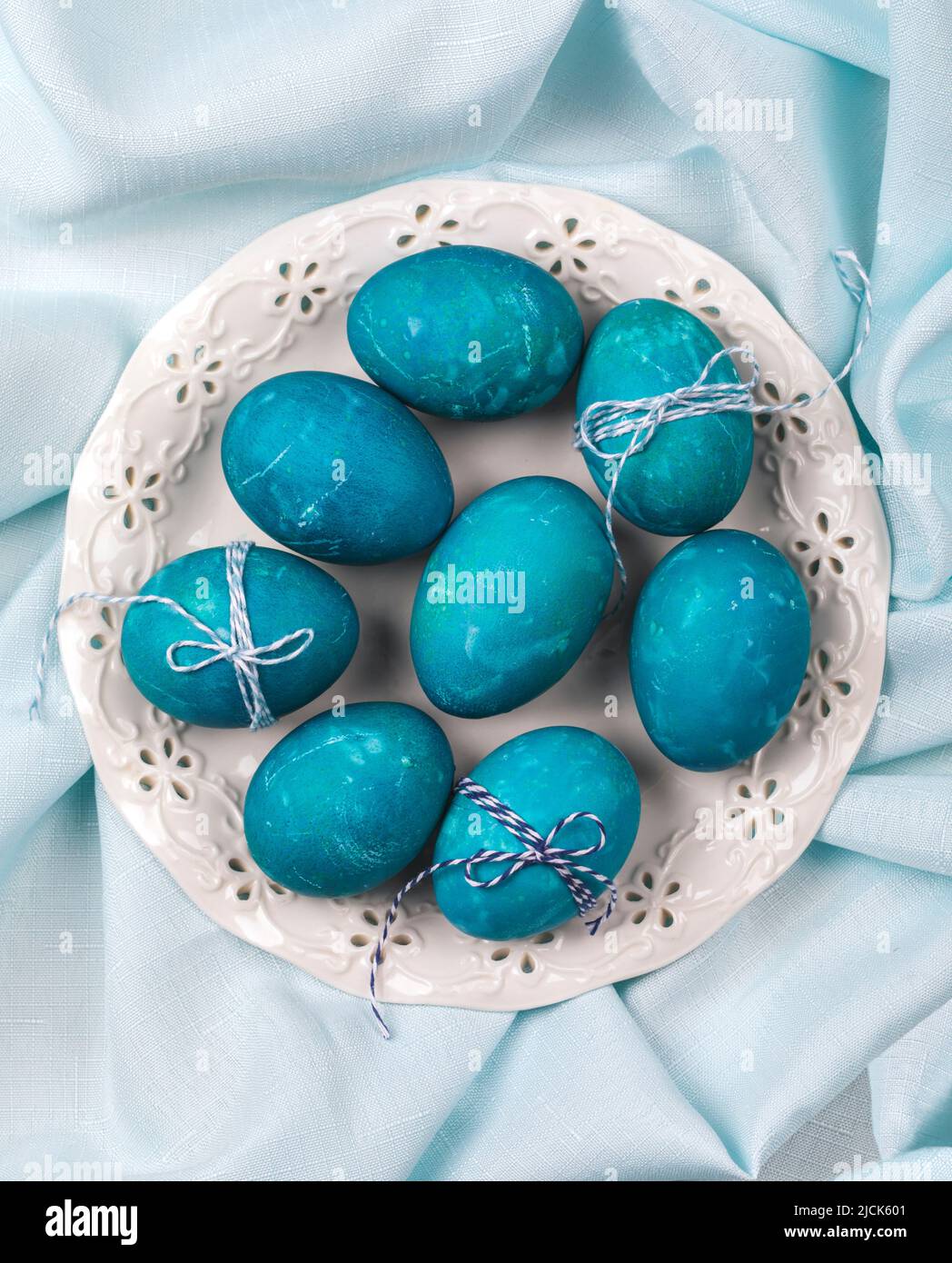 Coloring Easter eggs. Easter decor, top view. Stock Photo