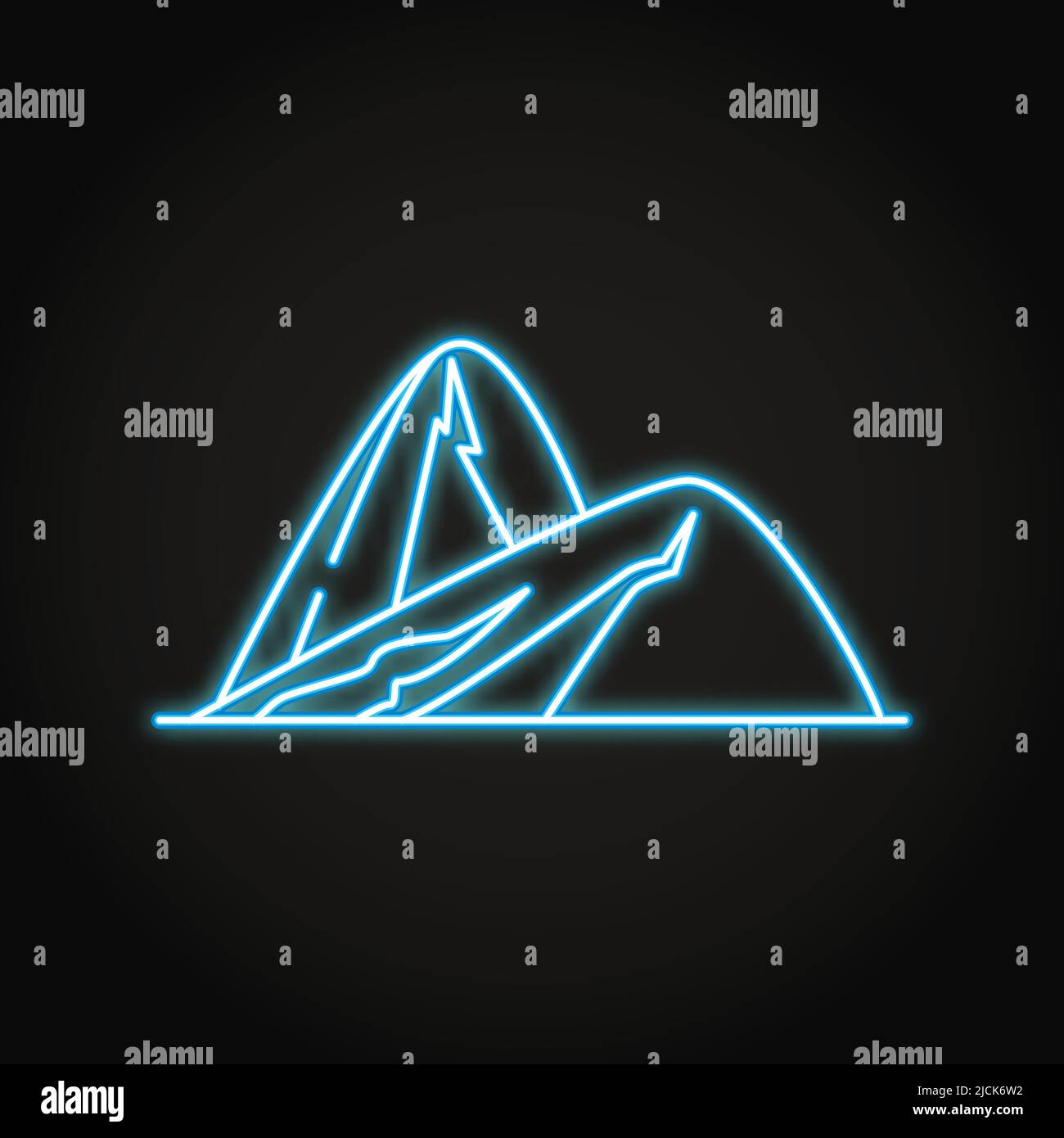 Neon sloping hills icon in line style. Mountain symbol. Vector ...