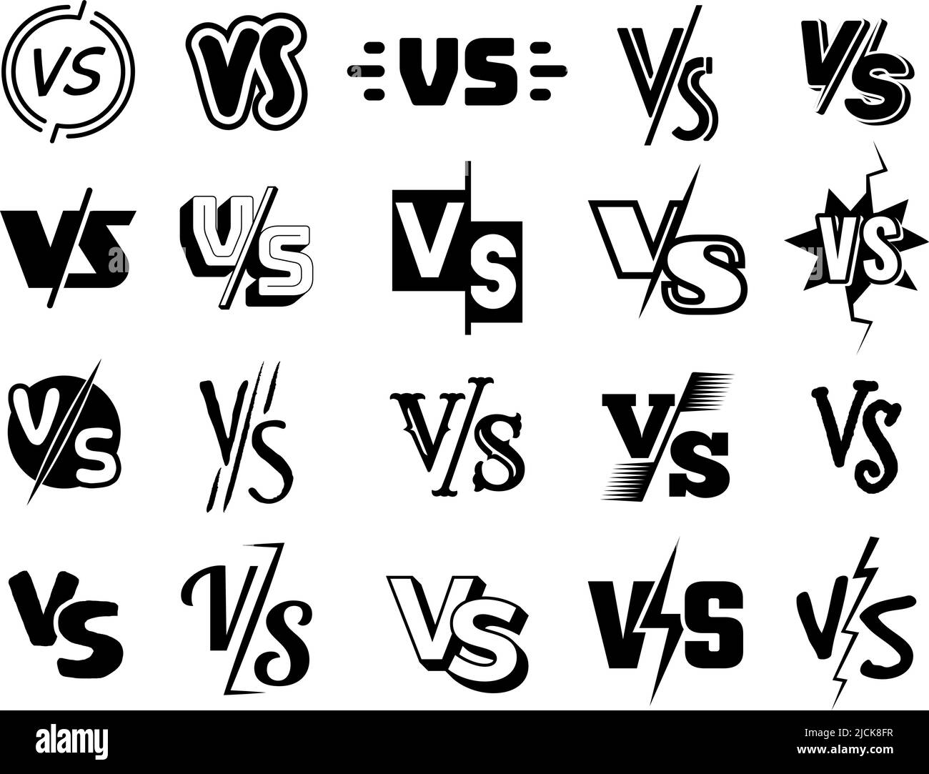 Duel lettering. Vs fonts teams concurrence battling fighting fonts tournament icon recent vector isolated templates collection Stock Vector