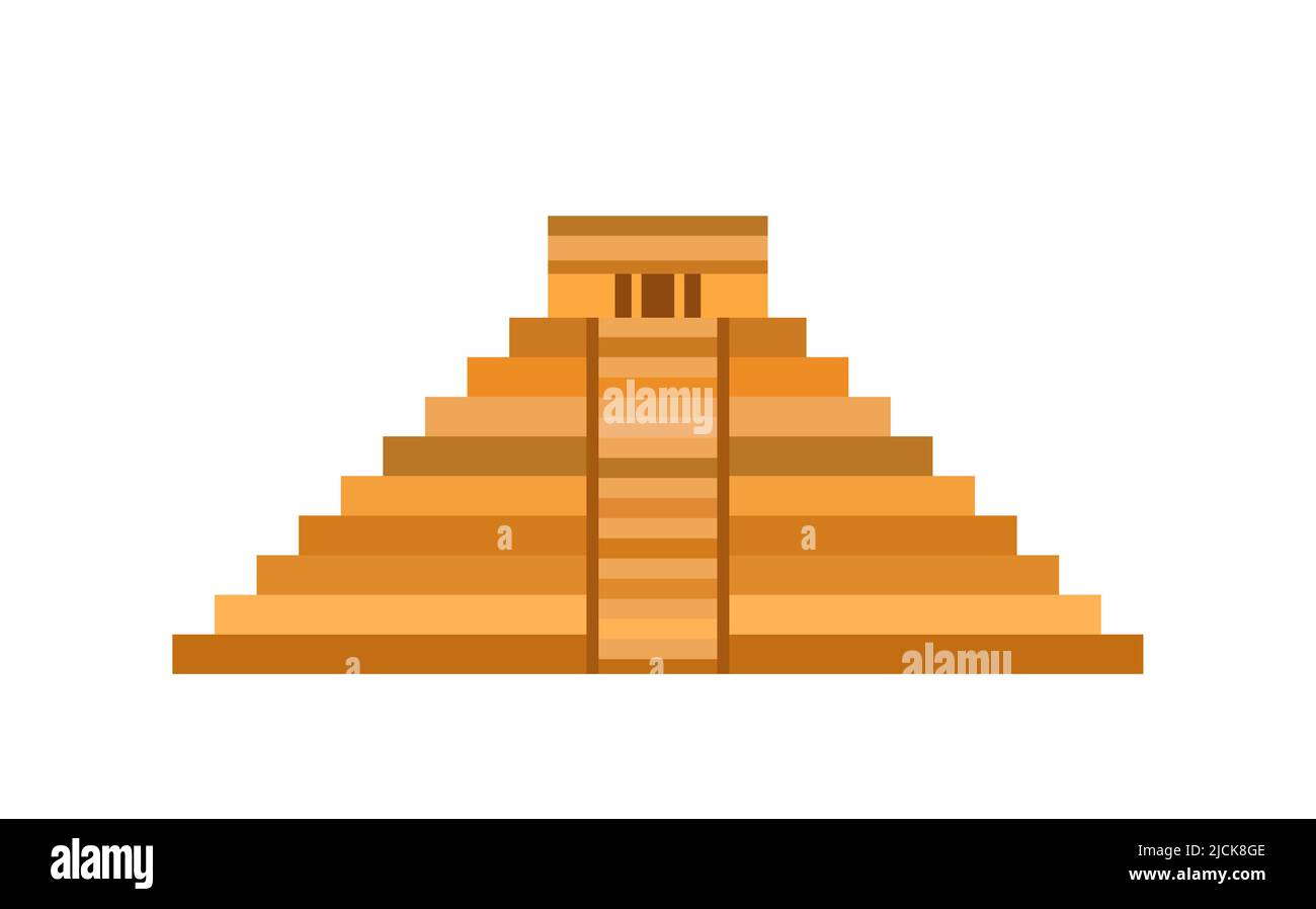 Maya pyramid icon, Temple of Kukulcan, El Castillo pyramid in Chichen Itza flat design, ancient Mayan sacred architecture in Yucatan, Mexico. isolated Stock Vector