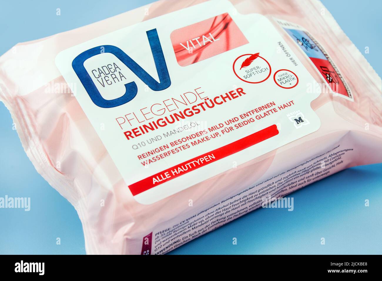 Hamburg, Germany -  June 14   2022:  German CV cosmetic tissues Vital Cadea Vera with Q10 and almond oil Stock Photo
