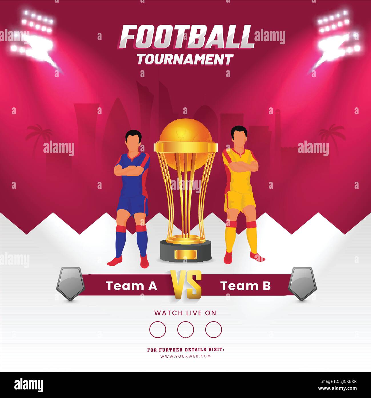 Football Tournament Concept With Faceless Footballer Players Of