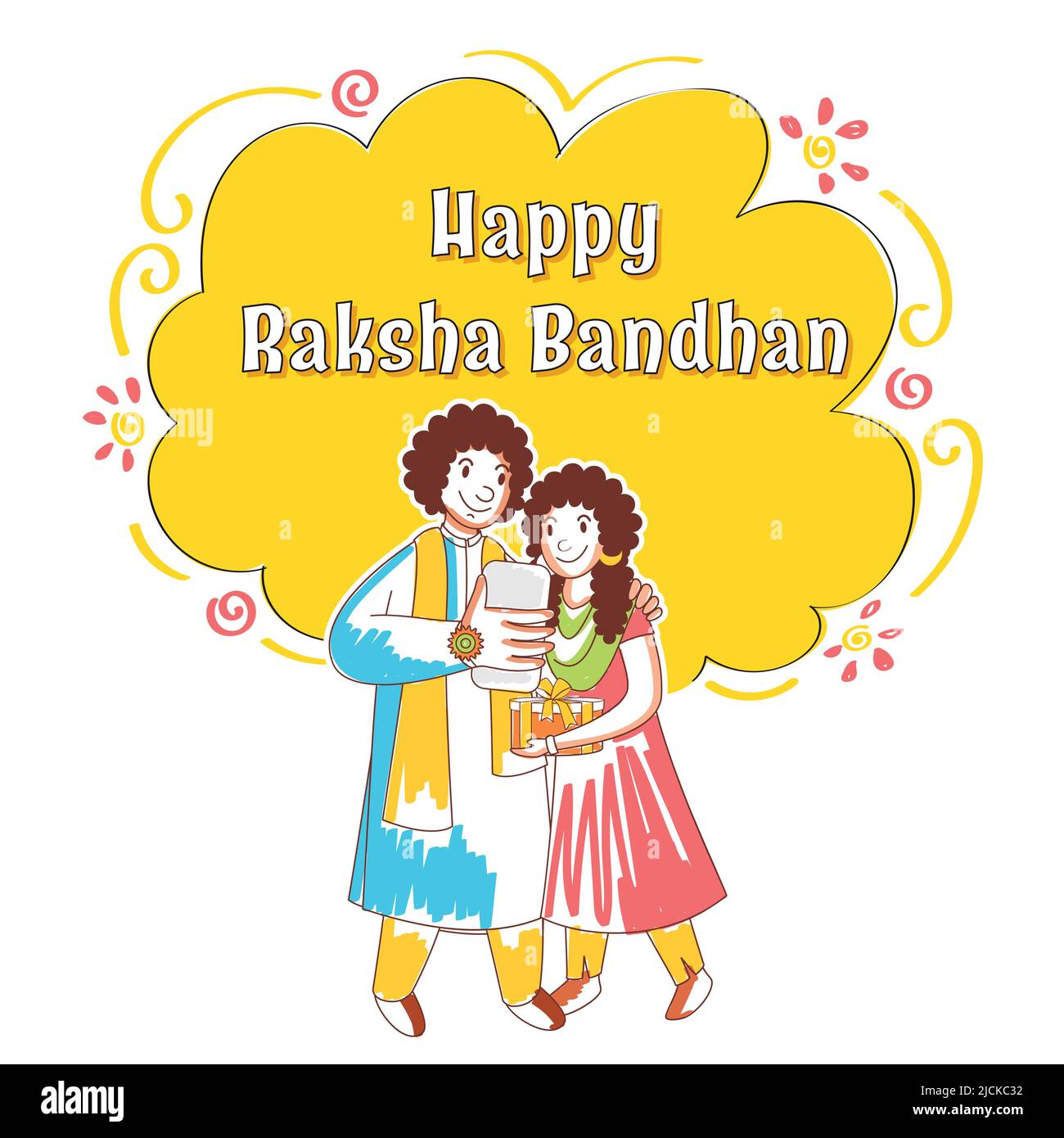 Happy Raksha Bandhan Concept, Cartoon Young Boy Taking Selfie With His  Sister On Yellow And White Background Stock Vector Image & Art - Alamy