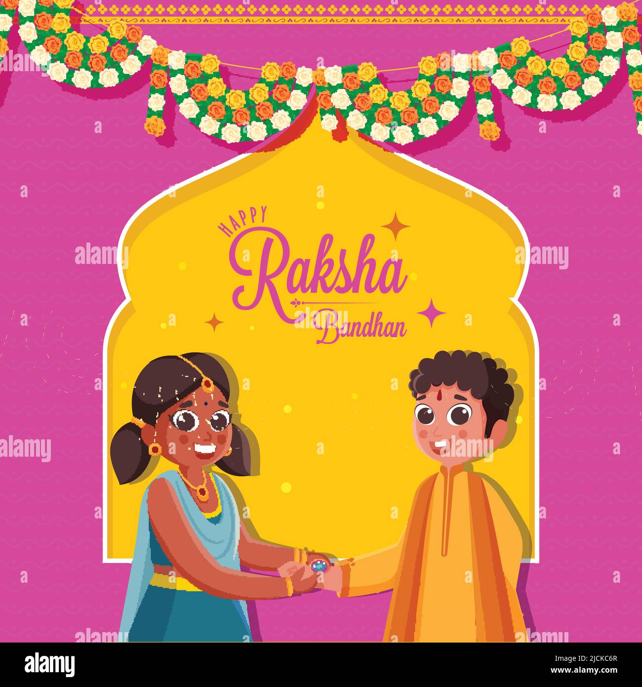 Happy Raksha Bandhan Celebration Concept With Sister Tying Rakhi  (Wristband) To Her Brother On Yellow And Pink Background Stock Vector Image  & Art - Alamy