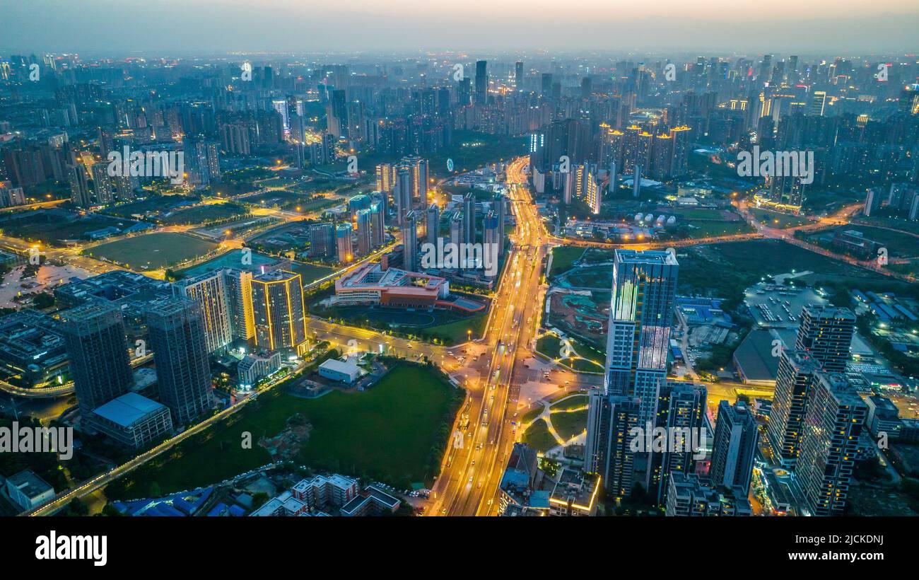 Chengdu into greater China at night Stock Photo