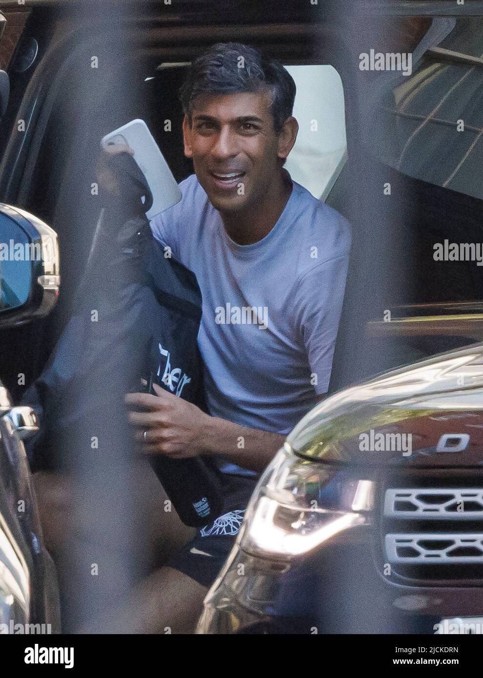 London, UK. 14th June, 2022. Chancellor RISHI SUNAK is seen smiling as he arrives at Downing Street in Westminster ahead of a Cabinet meeting. Photo credit: Ben Cawthra/Sipa USA **NO UK SALES** Credit: Sipa USA/Alamy Live News Stock Photo