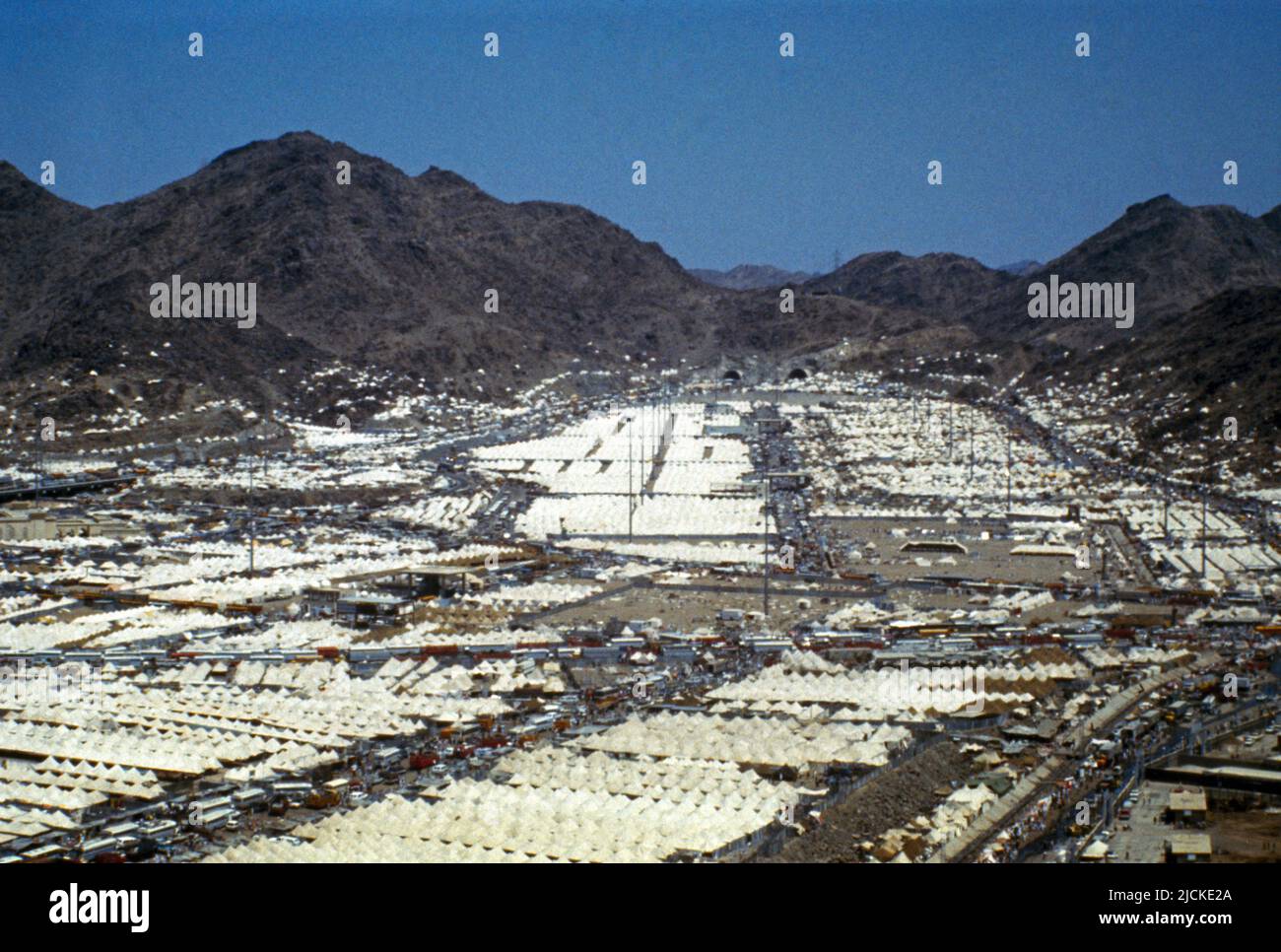 Makkah Hajj Saudi Arabia Islamic Tented City Annual Pilgrimage Aerial View Stock Photo
