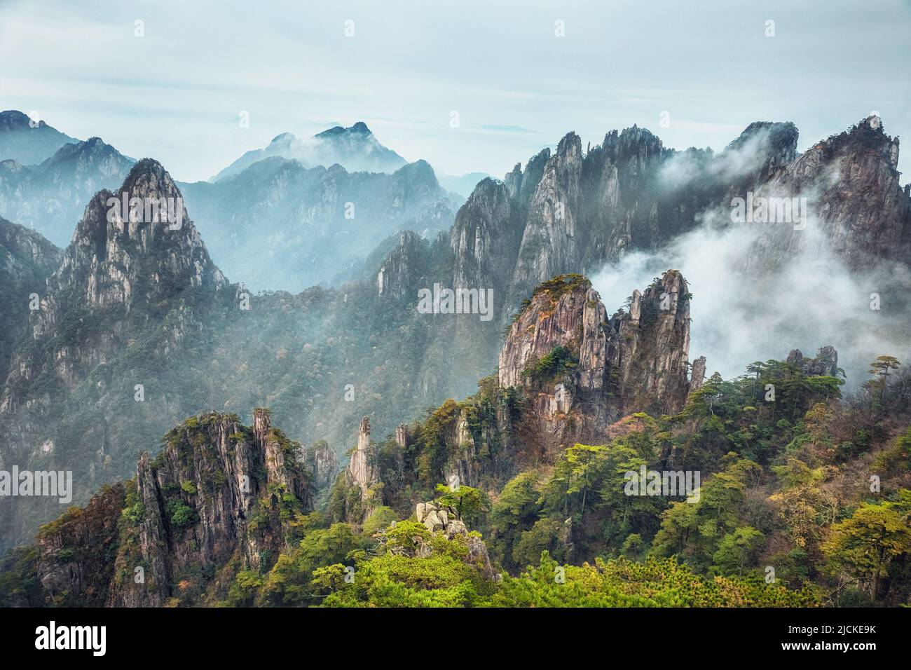 view from Refreshing terrace in Huangshan mountain, known as Yellow mountain, Anhui, China. Stock Photo