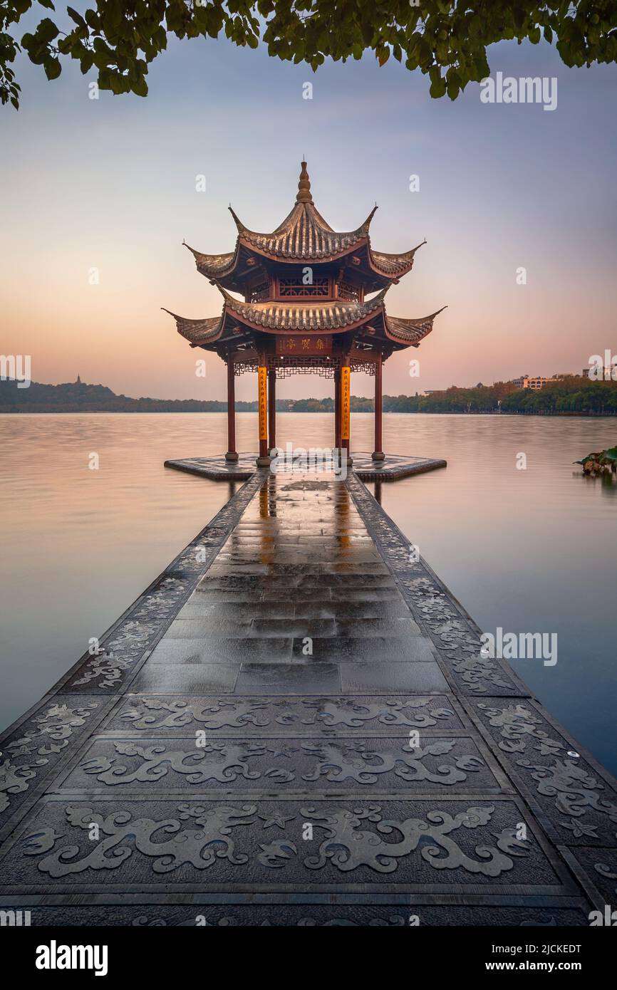 ancient Jixian Pavilion at West Lake, Hangzhou, China Stock Photo