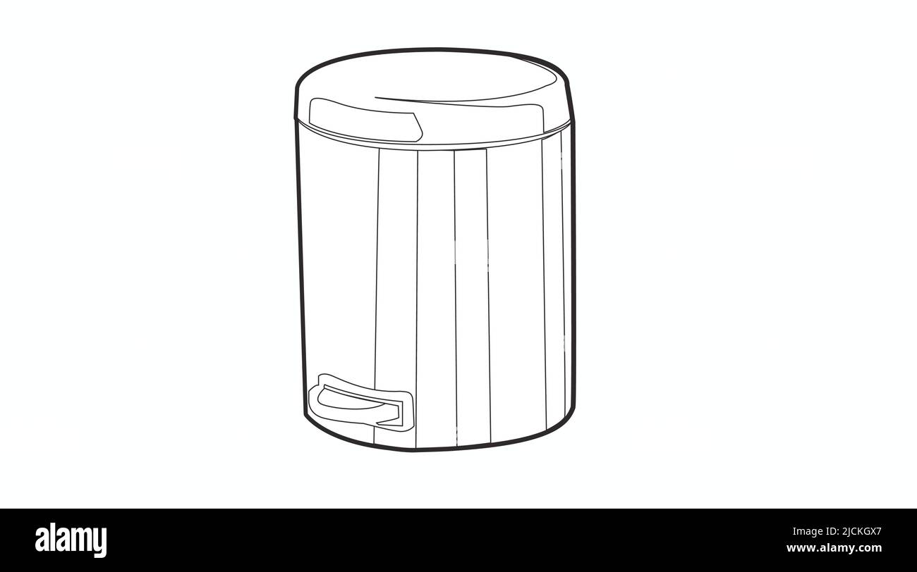 Vector Isolated Illustration of a Bathroom Garbage Can. Black and white