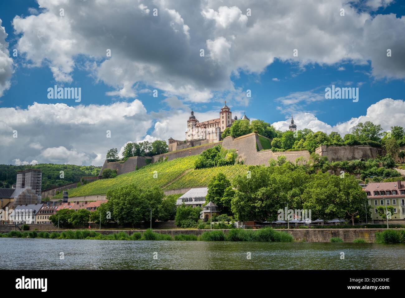 Cityscape of Würzburg with Fortress and Main River, Germany Stock Photo