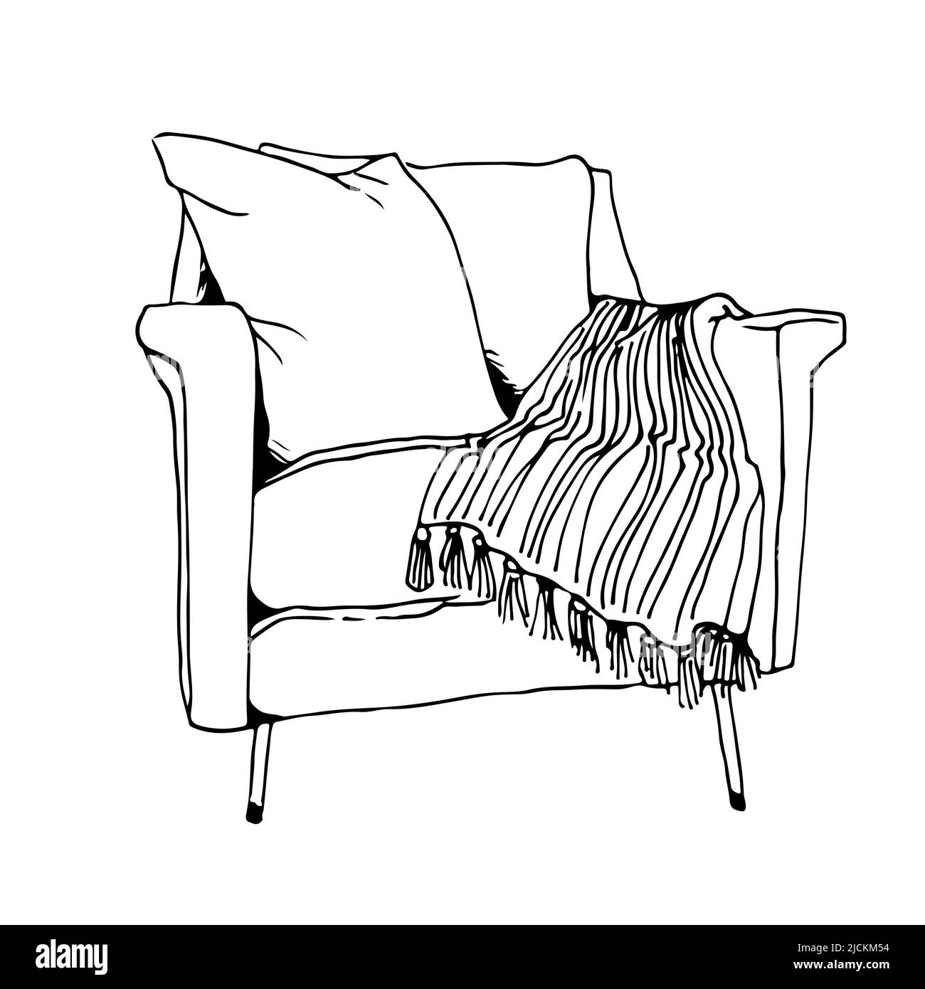 Armchair with striped plaid, vector illustration isolated on a white background Stock Vector