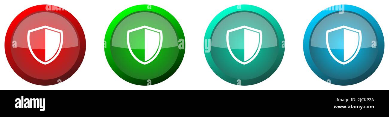 Shield, protection, security concept round glossy web icon set ...