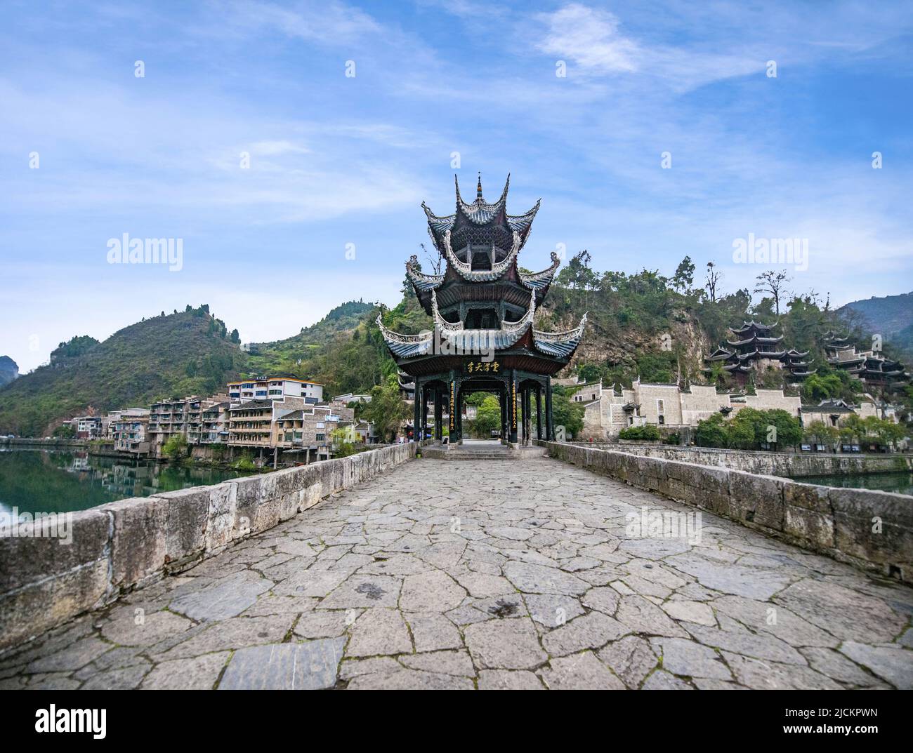 Guizhou miao and dong autonomous prefecture town ancient town the wuyang river kuixing pavilion Stock Photo