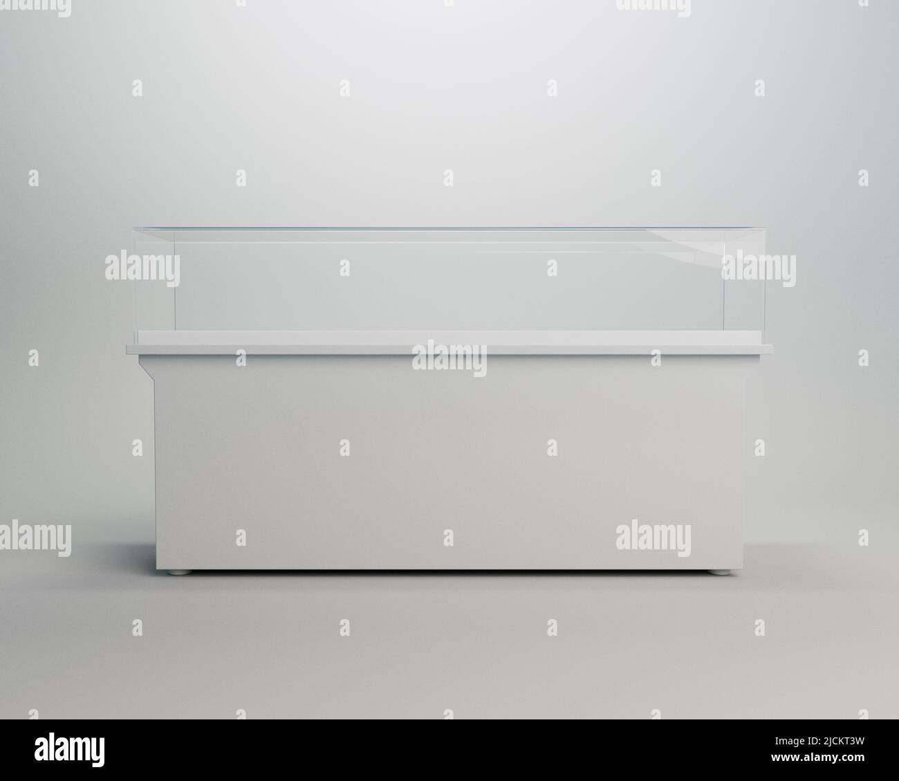 A horizontal empty glass display in a light museum setting 3D