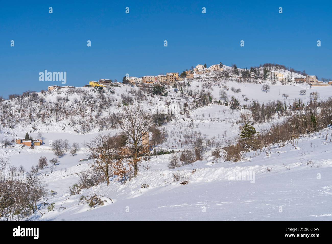 Winter Landscape, Fiegni, Fiastra, Marche, Italy, Europe Stock Photo