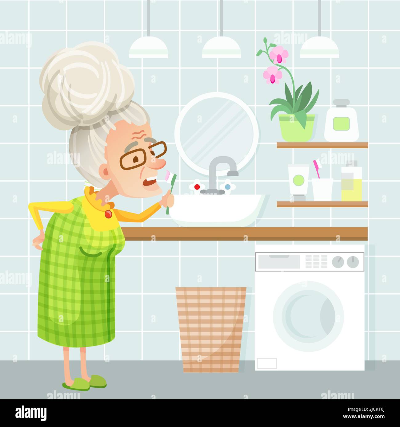 Vector illustration of a bathroom interior in light blue colors. Old ...